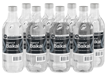 Минерализованная питьевая вода Legend of Baikal газированная – с добавлением цинка 0,5 л, стекло (упаковка 8 шт)