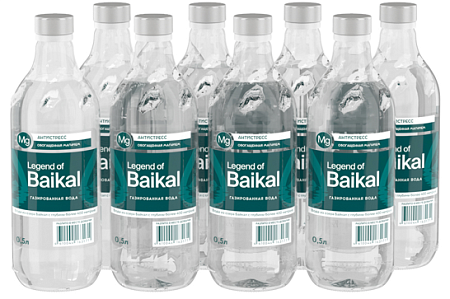 Минерализованная питьевая вода Legend of Baikal газированная – с добавлением магния 0,5 л, стекло (упаковка 8 шт)