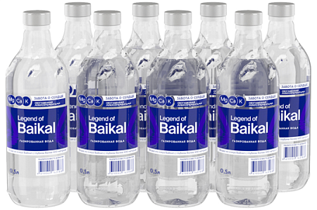 Минерализованная питьевая вода Legend of Baikal газированная – с добавлением магния и калия 0,5 л, стекло (упаковка 8 шт)